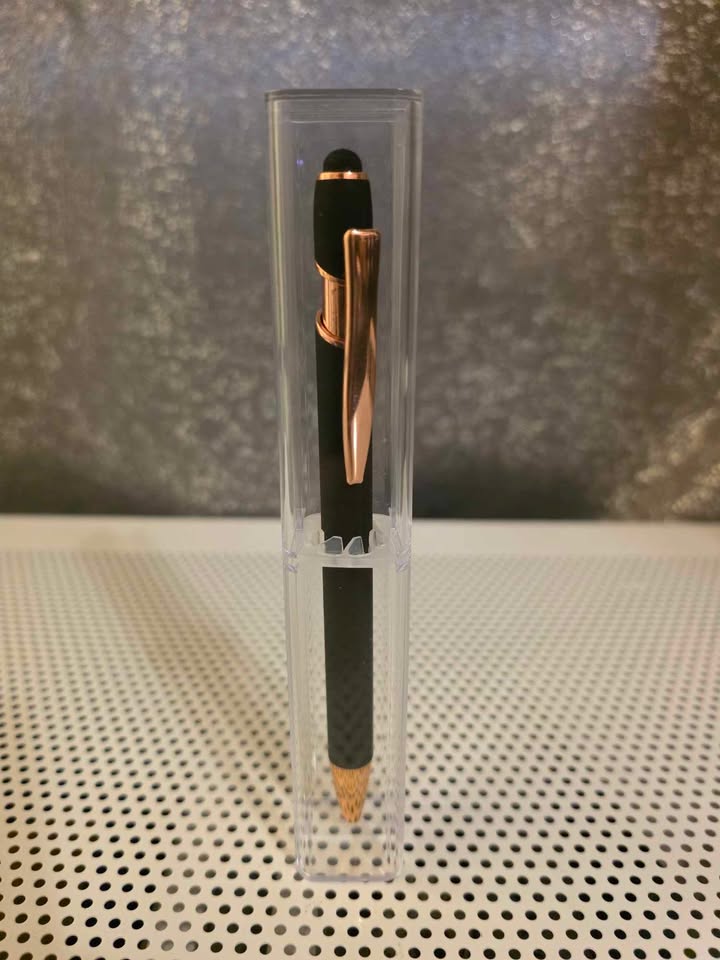 Ball Point Black Pen with Rose Gold Accents and Clear Case