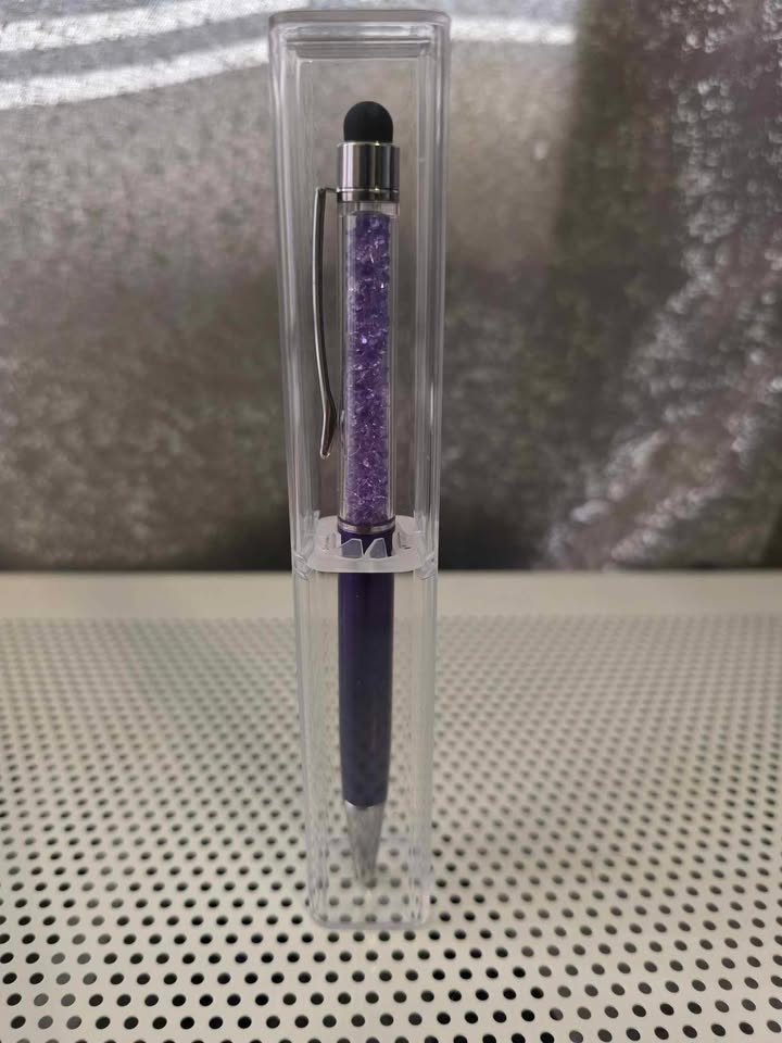 Ball Point Purple Stylist Pen with Crystals and Clear Case