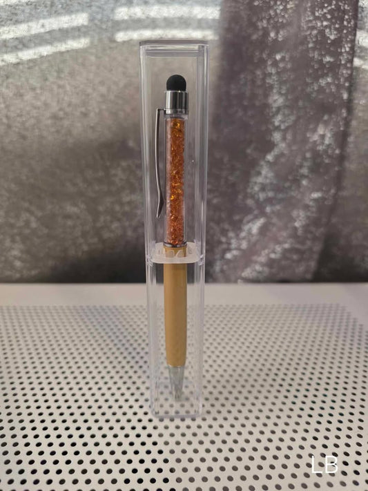 Ball Point Light Brown Stylist Pen with Crystals and Clear Case