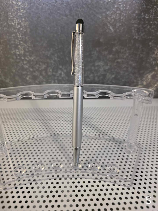 Ball Point Silver Stylist Pen with Crystals and Clear Case