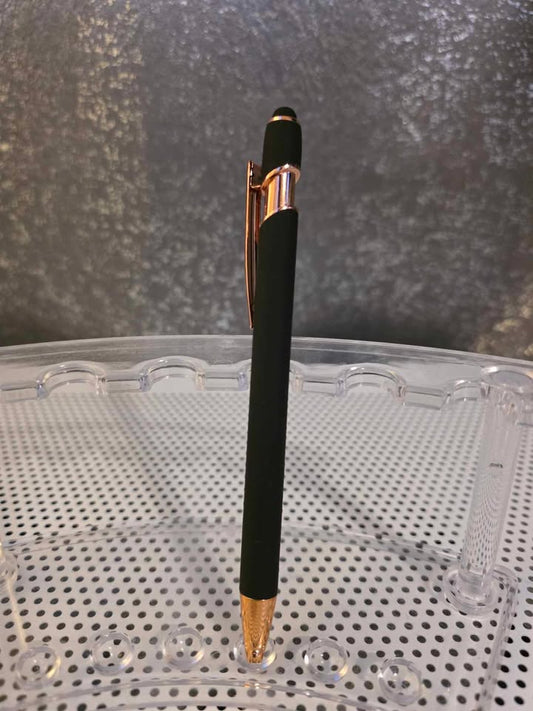 Ball Point Black Pen with Rose Gold Accents and Clear Case