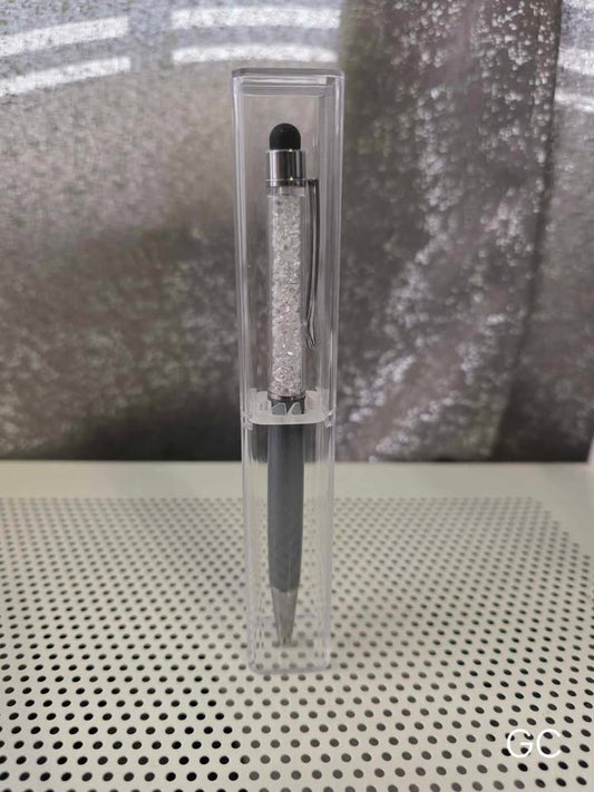Ball Point Gray Stylist Pen with Crystals and Clear Case