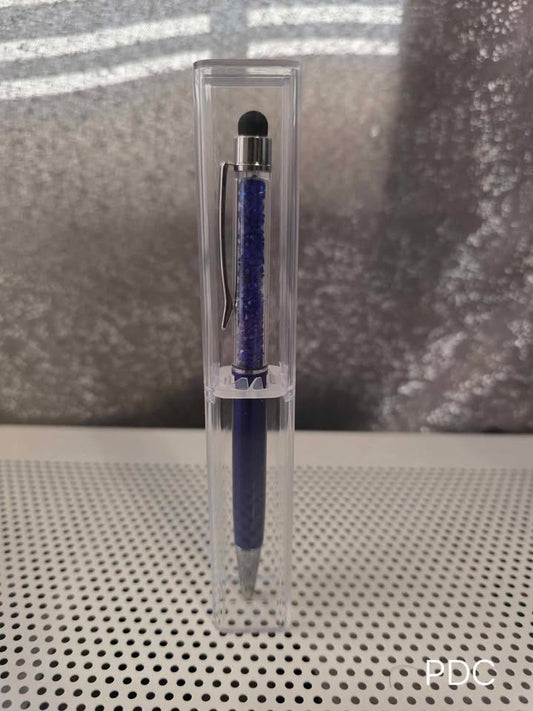 Ball Point Dark Blue Stylist Pen with Crystals and Clear Case