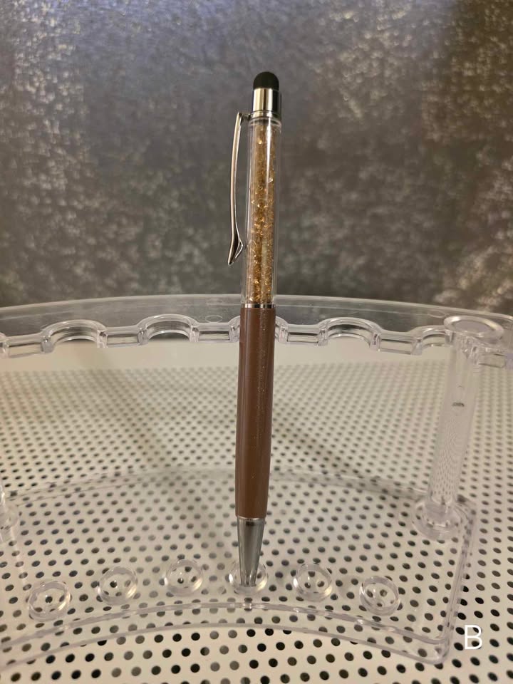 Ball Point Brown Stylist Pen with Crystals and Clear Case