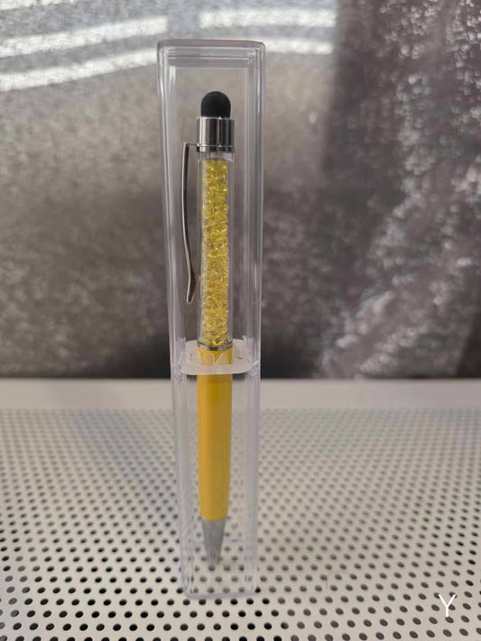Ball Point Yellow Stylist Pen with Crystals and Clear Case