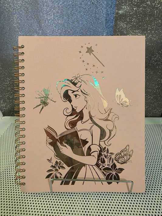 Handmade Spiral Journal with fairy and Princes Foil Design