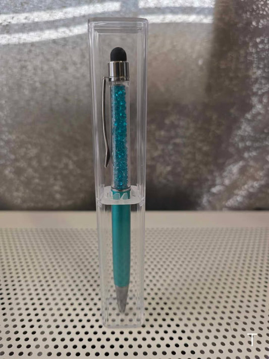 Ball Point Teal Stylist Pen with Crystals and Clear Case