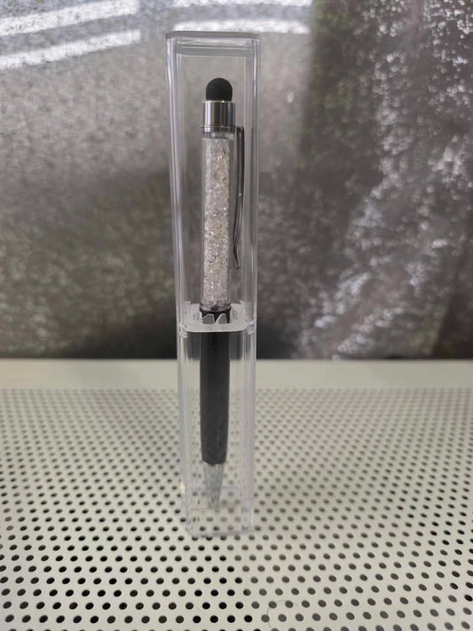 Ball Point Black Stylist Pen with Crystals and Clear Case