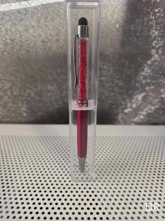Ball Point Dark Red Stylist Pen with Crystals and Clear Case