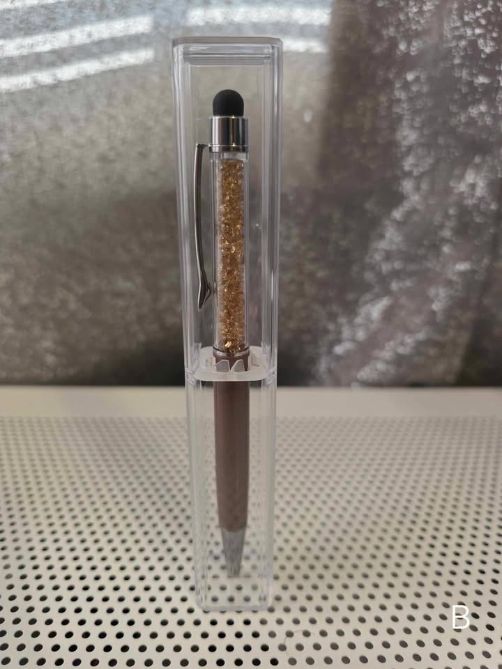 Ball Point Brown Stylist Pen with Crystals and Clear Case