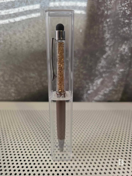 Ball Point Brown Stylist Pen with Crystals and Clear Case