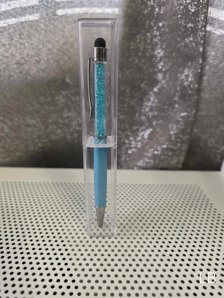 Ball Point Light Blue Stylist Pen with Crystals and Clear Case
