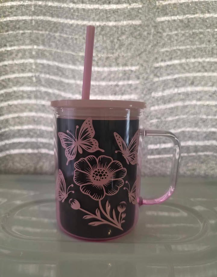 Glass Mug with Handmade Design