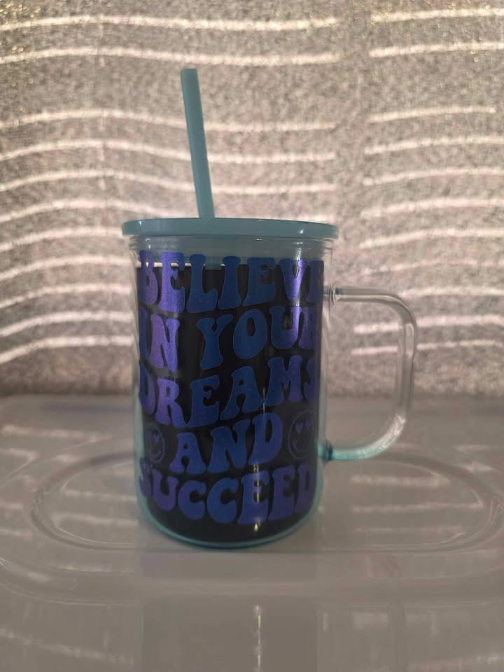 Handmade Glass Mug with Inspirational Quote Design