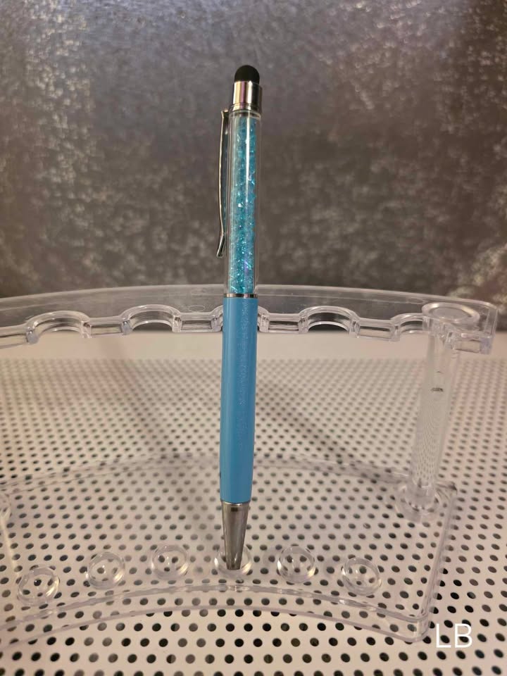 Ball Point Light Blue Stylist Pen with Crystals and Clear Case